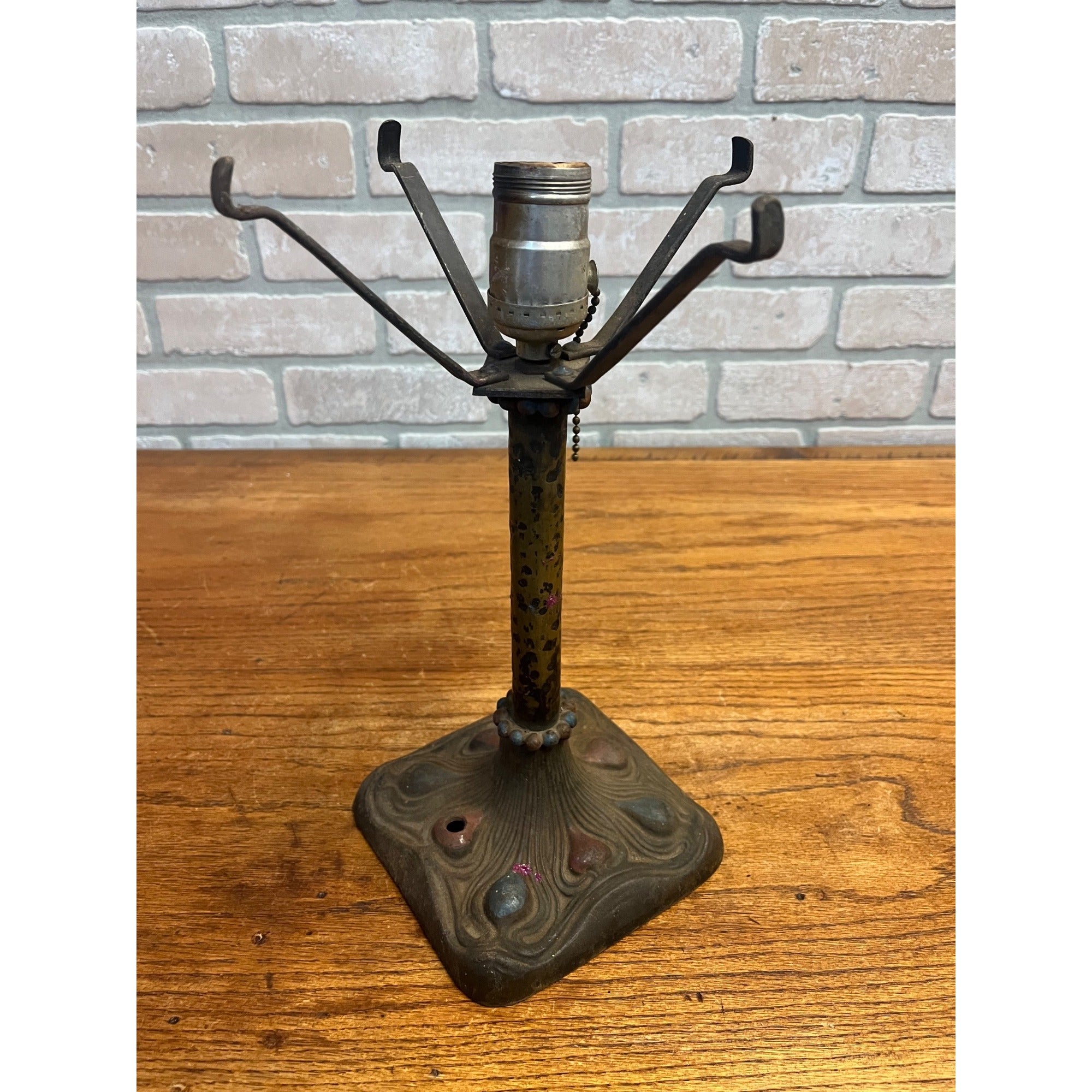 Antique Art Nouveau Table Desk Lamp Cast Iron Red and Blue 1930s Arts & Crafts