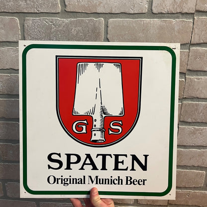 Vintage Spaten Munich German Beer Bar Pub Tavern Sign Plastic 13.5" x 13.5"