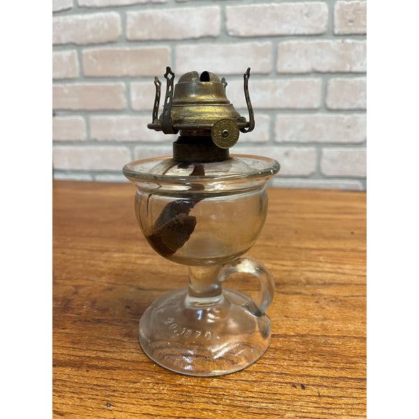 Antique Lomax Glass Oil Finger Lamp With Brass Banner Burner Pat Sep 20 1870