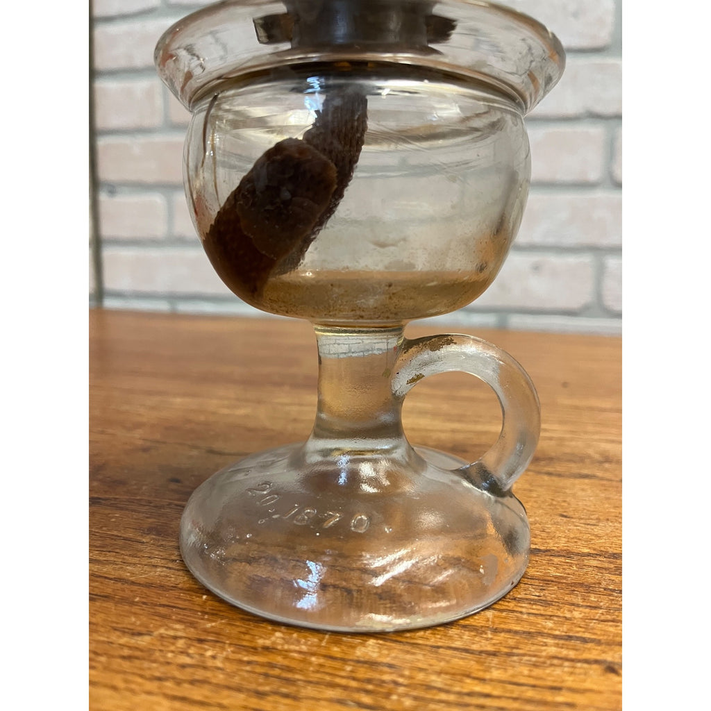 Antique Lomax Glass Oil Finger Lamp With Brass Banner Burner Pat Sep 20 1870