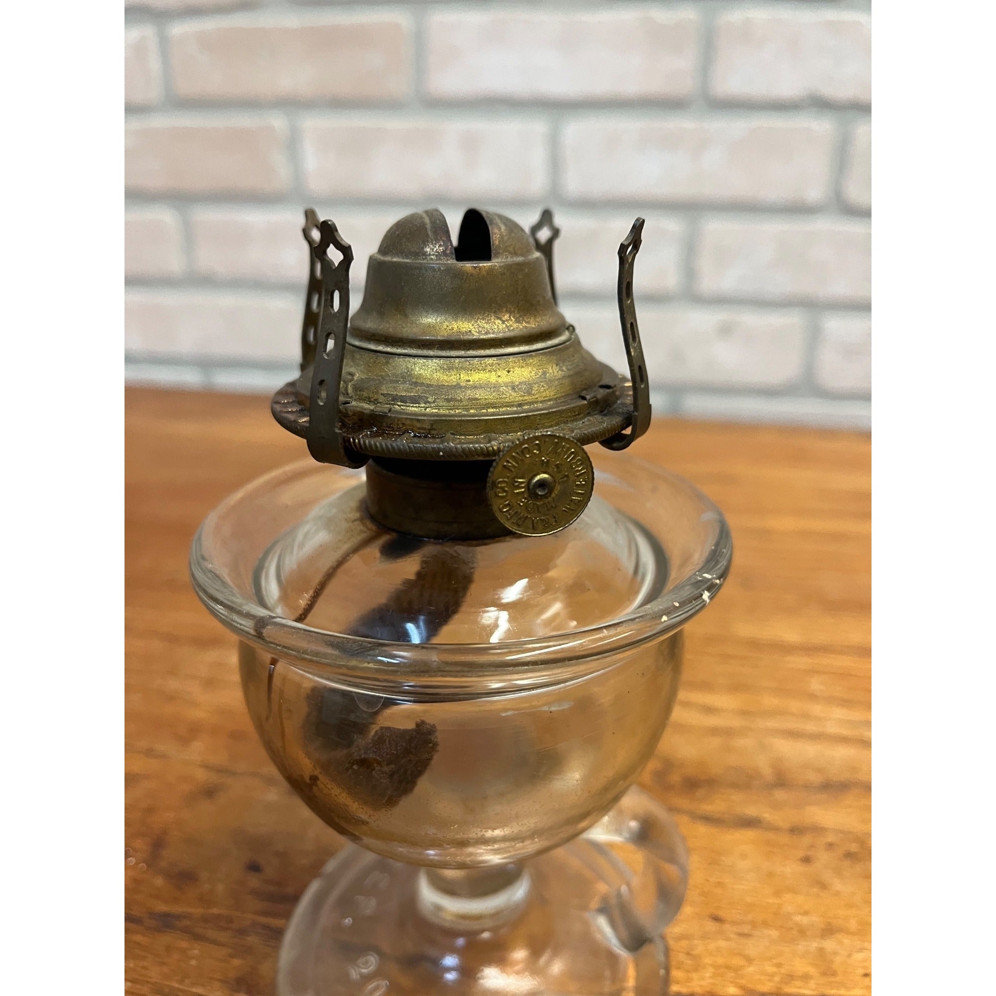 Antique Lomax Glass Oil Finger Lamp With Brass Banner Burner Pat Sep 20 1870