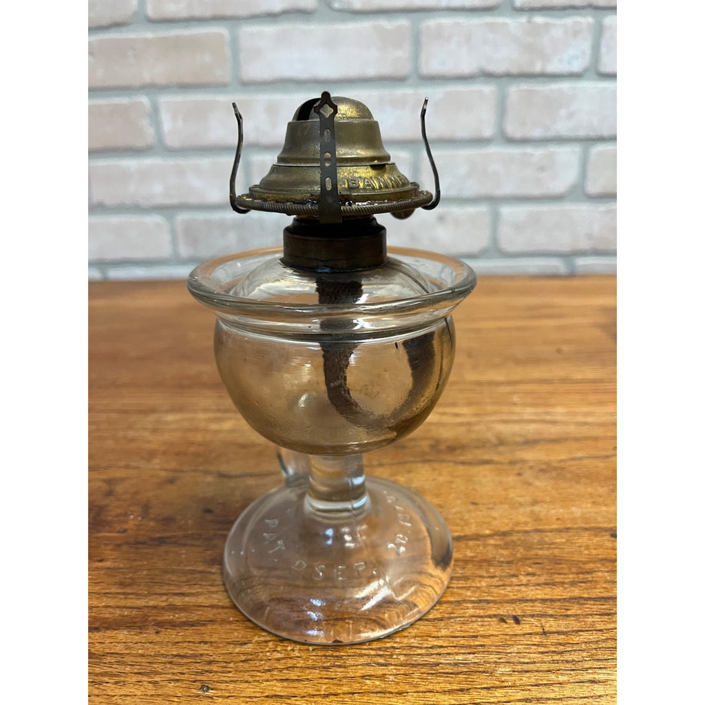 Antique Lomax Glass Oil Finger Lamp With Brass Banner Burner Pat Sep 20 1870