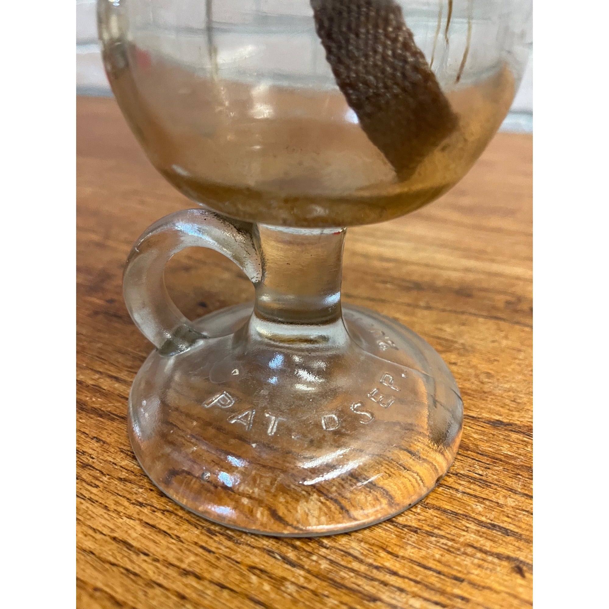 Antique Lomax Glass Oil Finger Lamp With Brass Banner Burner Pat Sep 20 1870