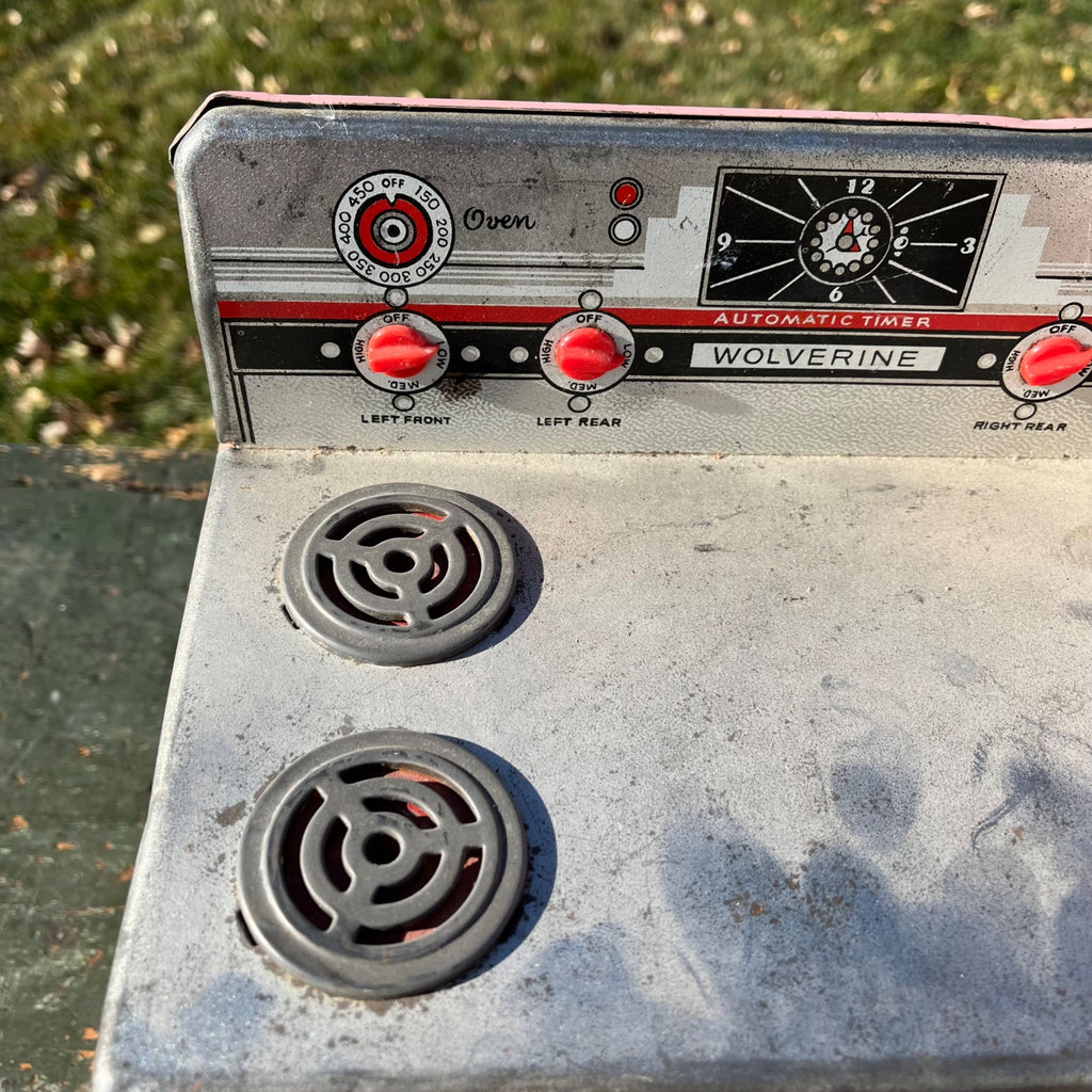 Vintage 50’s Wolverine Toy Kitchen Fridge Appliance Pink Tin Metal Play Set Oven