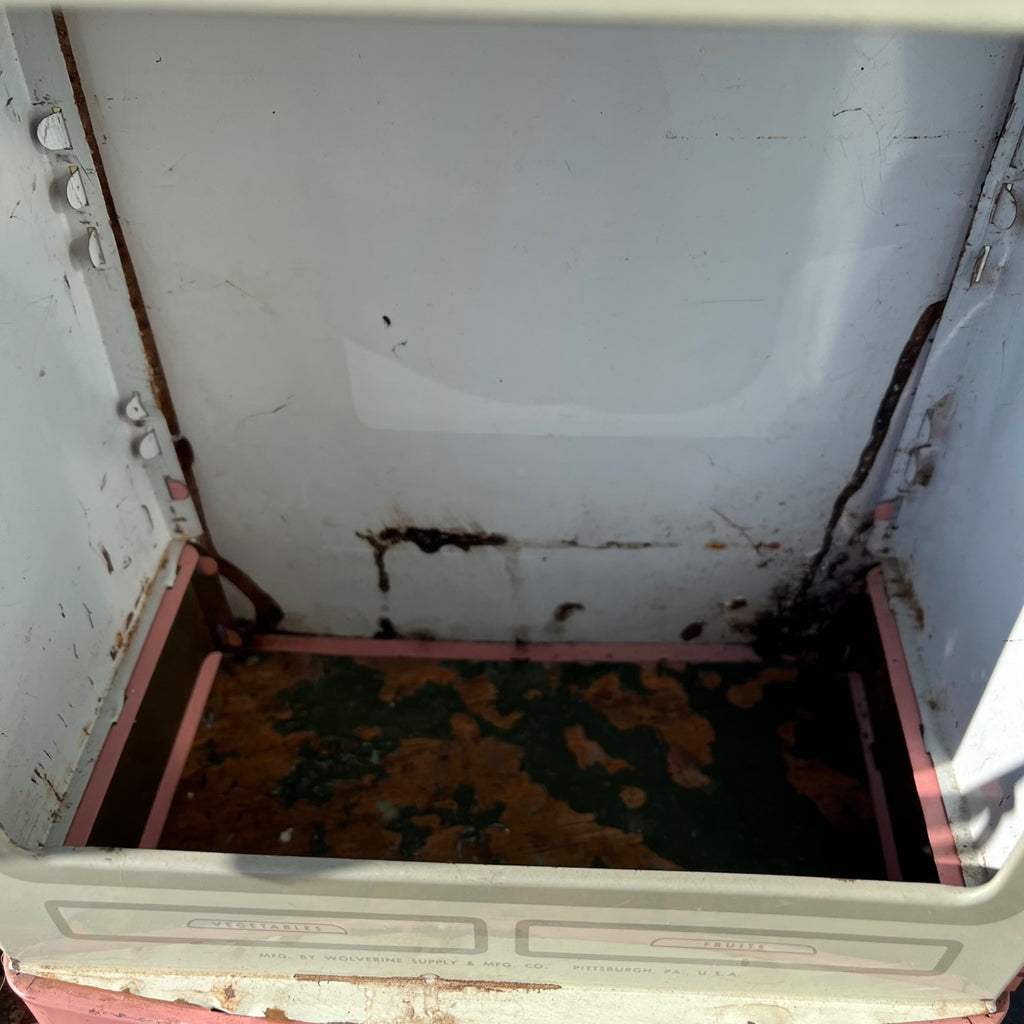 Vintage 50’s Wolverine Toy Kitchen Fridge Appliance Pink Tin Metal Play Set Oven