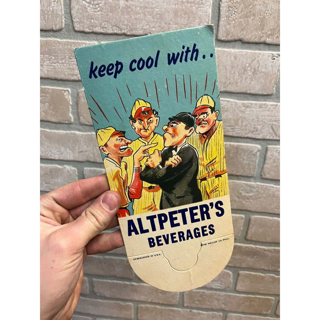 Vintage 1940s Altpeter's Beverage Baseball Heavy Cardboard Bottle Topper NOS NEW