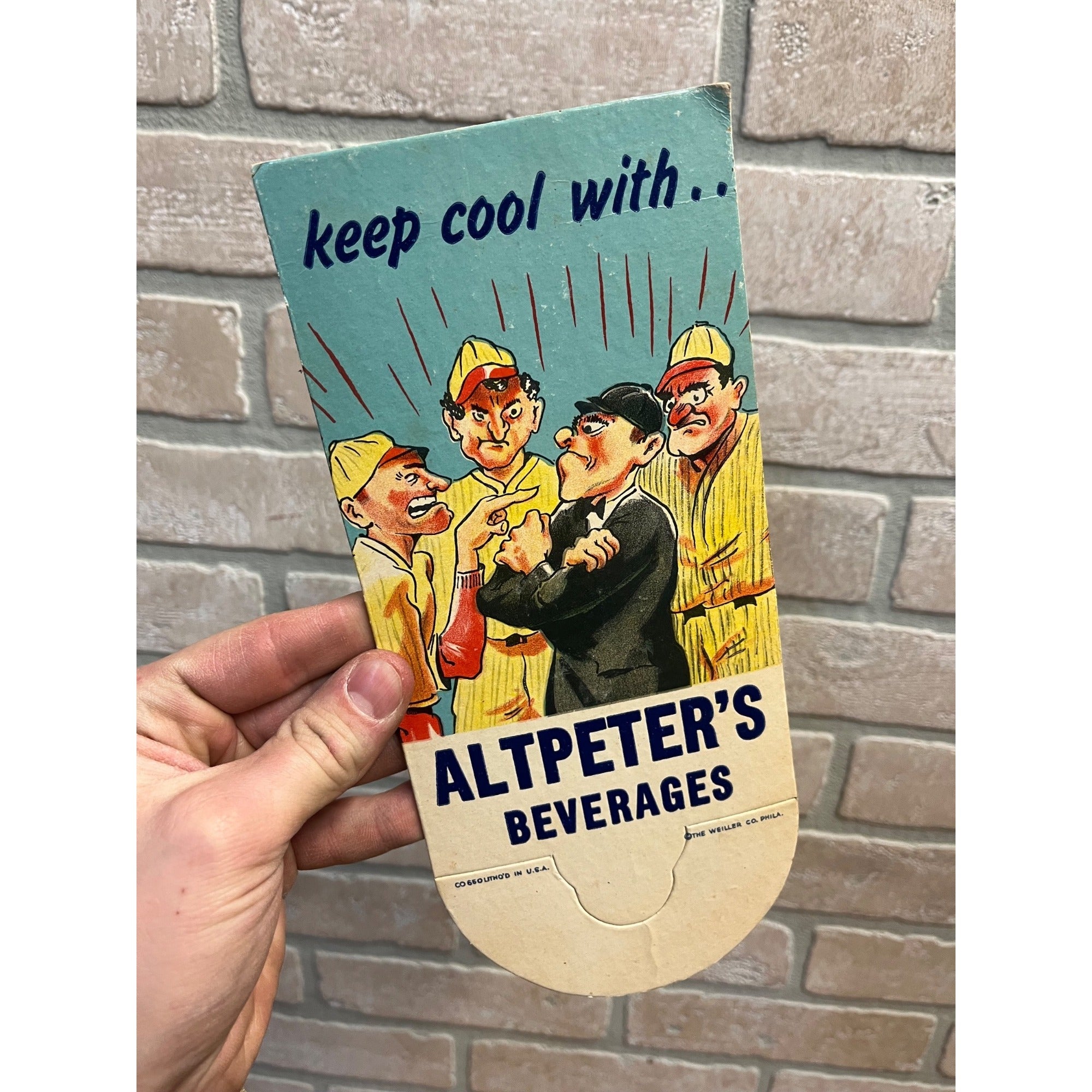 Vintage 1940s Altpeter's Beverage Baseball Heavy Cardboard Bottle Topper NOS NEW