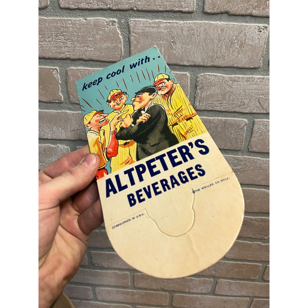 Vintage 1940s Altpeter's Beverage Baseball Heavy Cardboard Bottle Topper NOS NEW