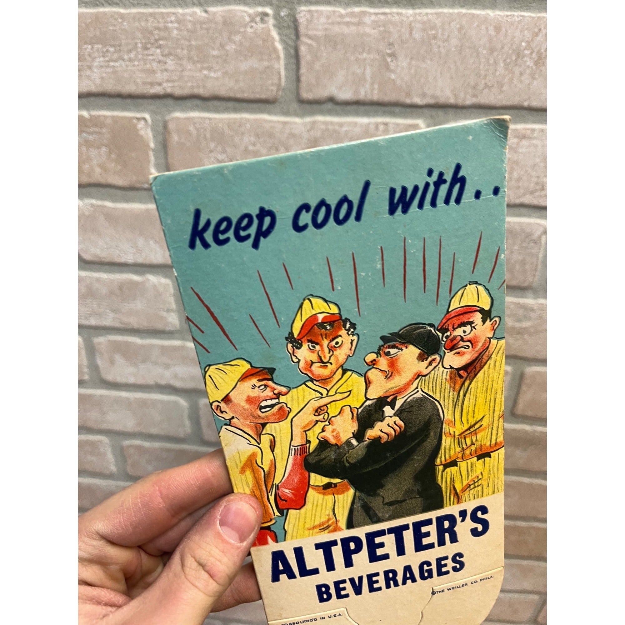 Vintage 1940s Altpeter's Beverage Baseball Heavy Cardboard Bottle Topper NOS NEW