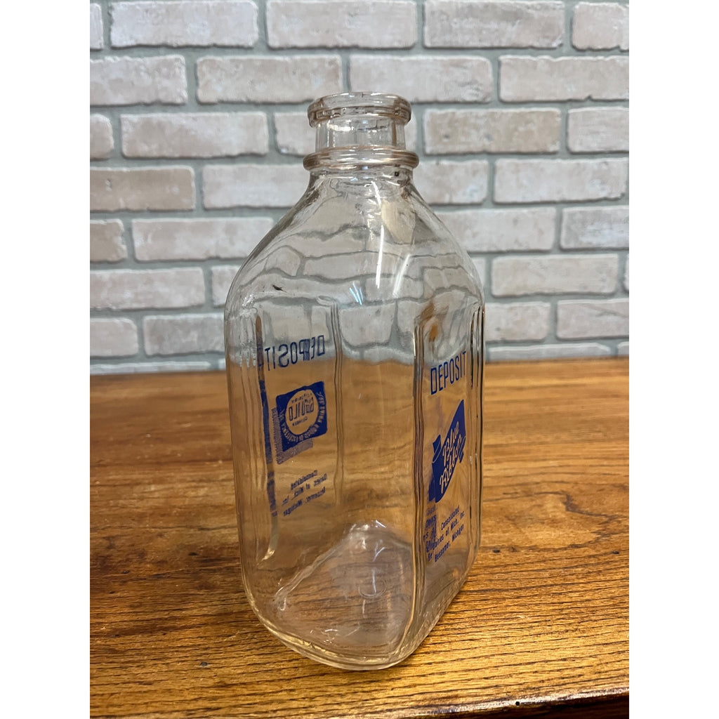 Vintage Blue Ribbon Dairy Milk Bottle Bessemer Michigan MI Half Gallon Glass