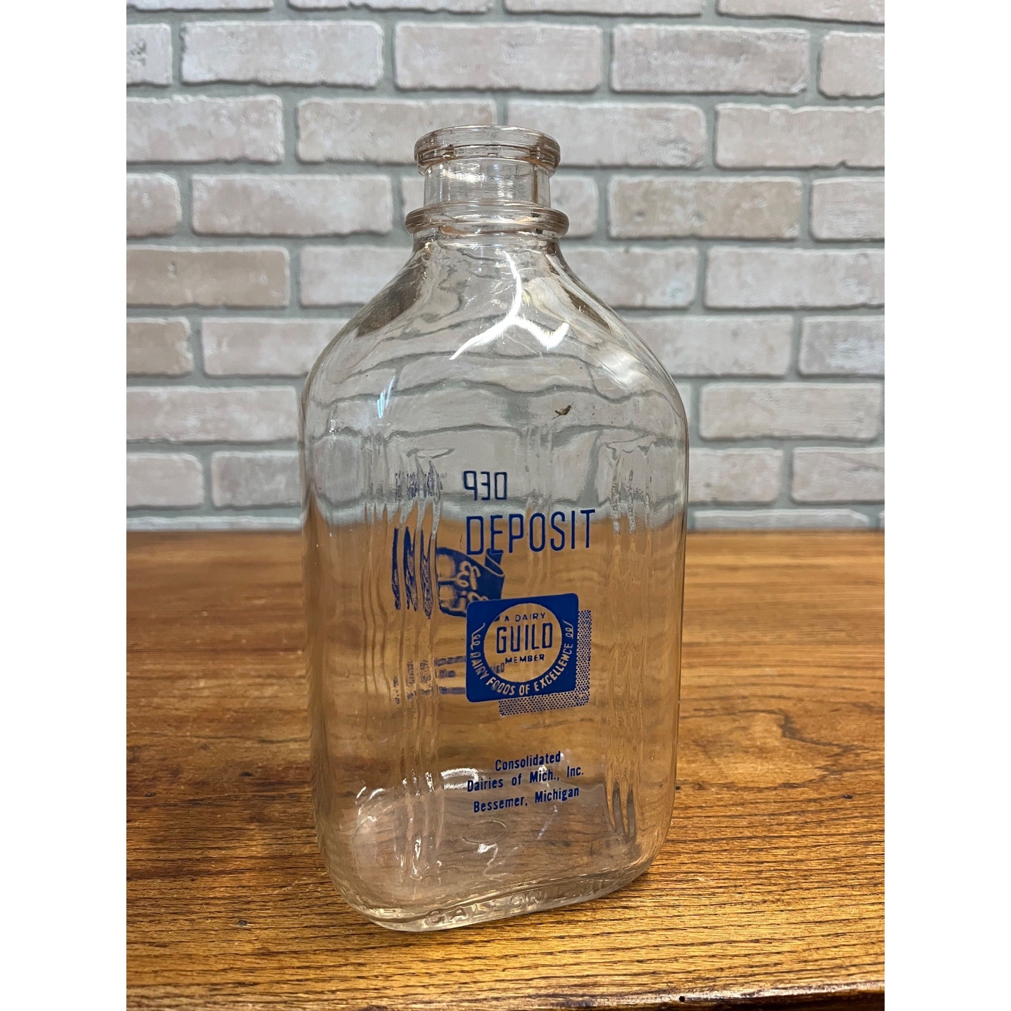 Vintage Blue Ribbon Dairy Milk Bottle Bessemer Michigan MI Half Gallon Glass