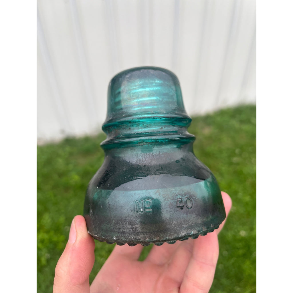 Antique Hemingray No. 40 Aqua Blue Green Glass Telephone Insulator
