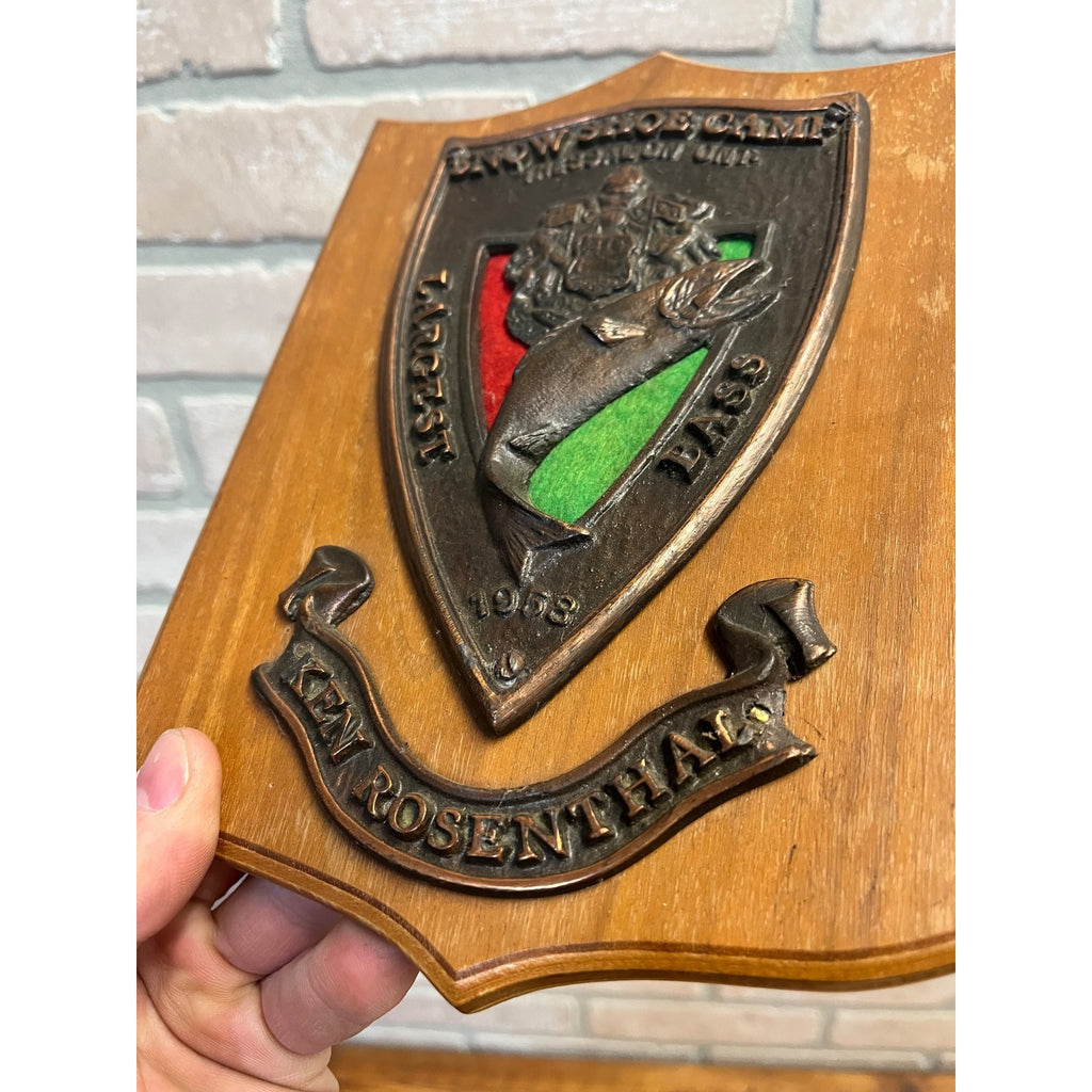 1950s Snow Shoe Camp Thessalon Ont. Bass Award Plaque Fishing Trophy Mid Century Cabin Decor