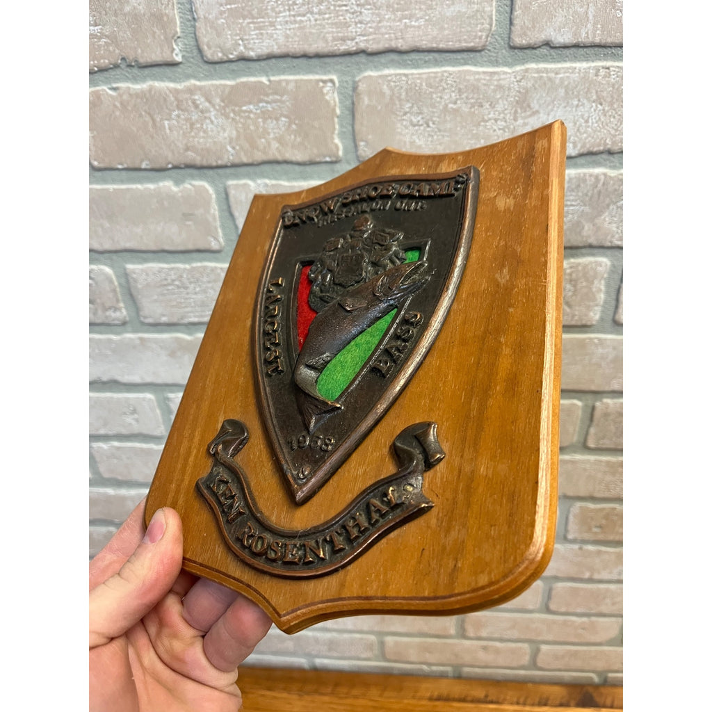 1950s Snow Shoe Camp Thessalon Ont. Bass Award Plaque Fishing Trophy Mid Century Cabin Decor