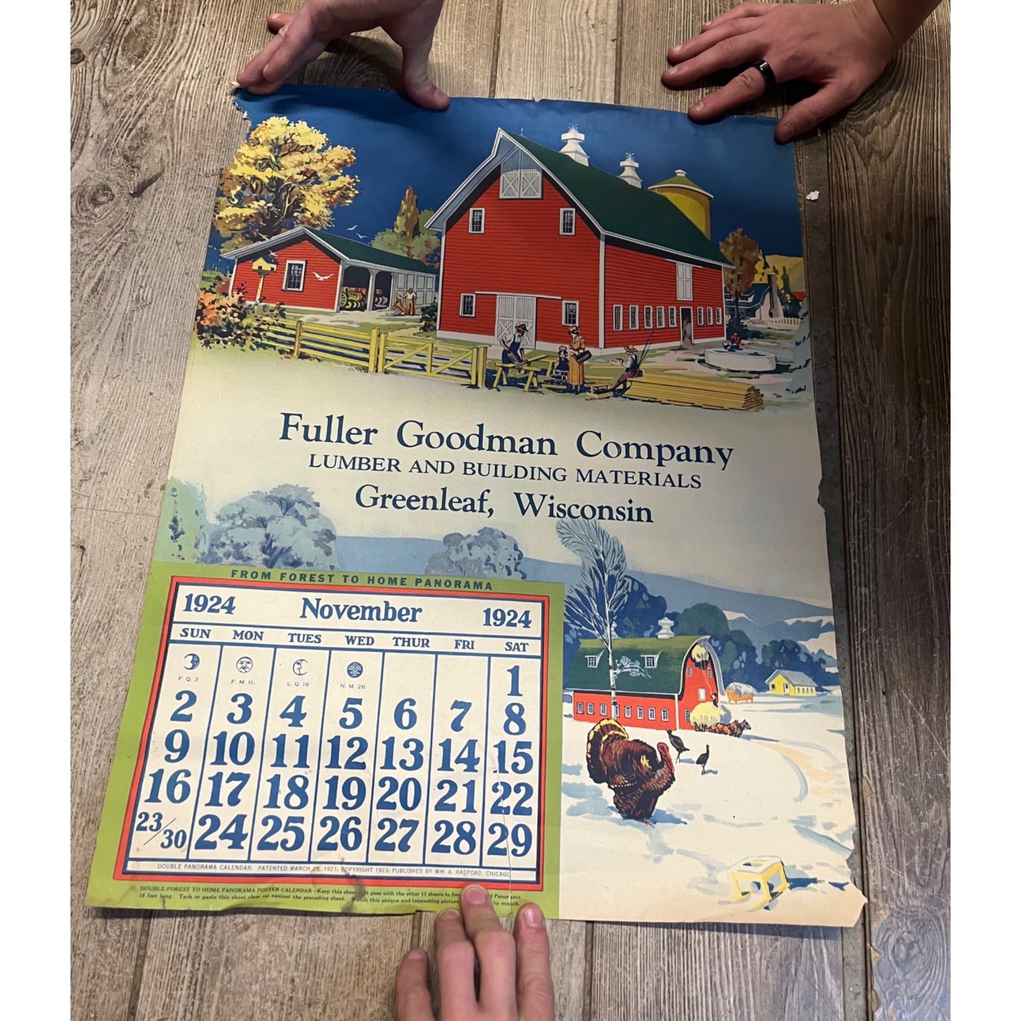 1920s Advertising Calendar Poster Fuller Goodman Farm Barn Dairy Scene