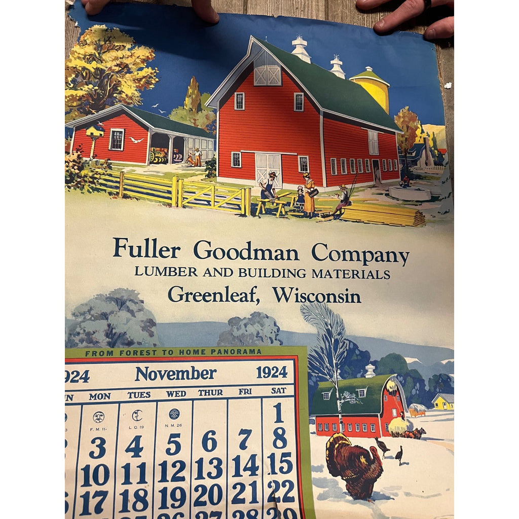 1920s Advertising Calendar Poster Fuller Goodman Farm Barn Dairy Scene