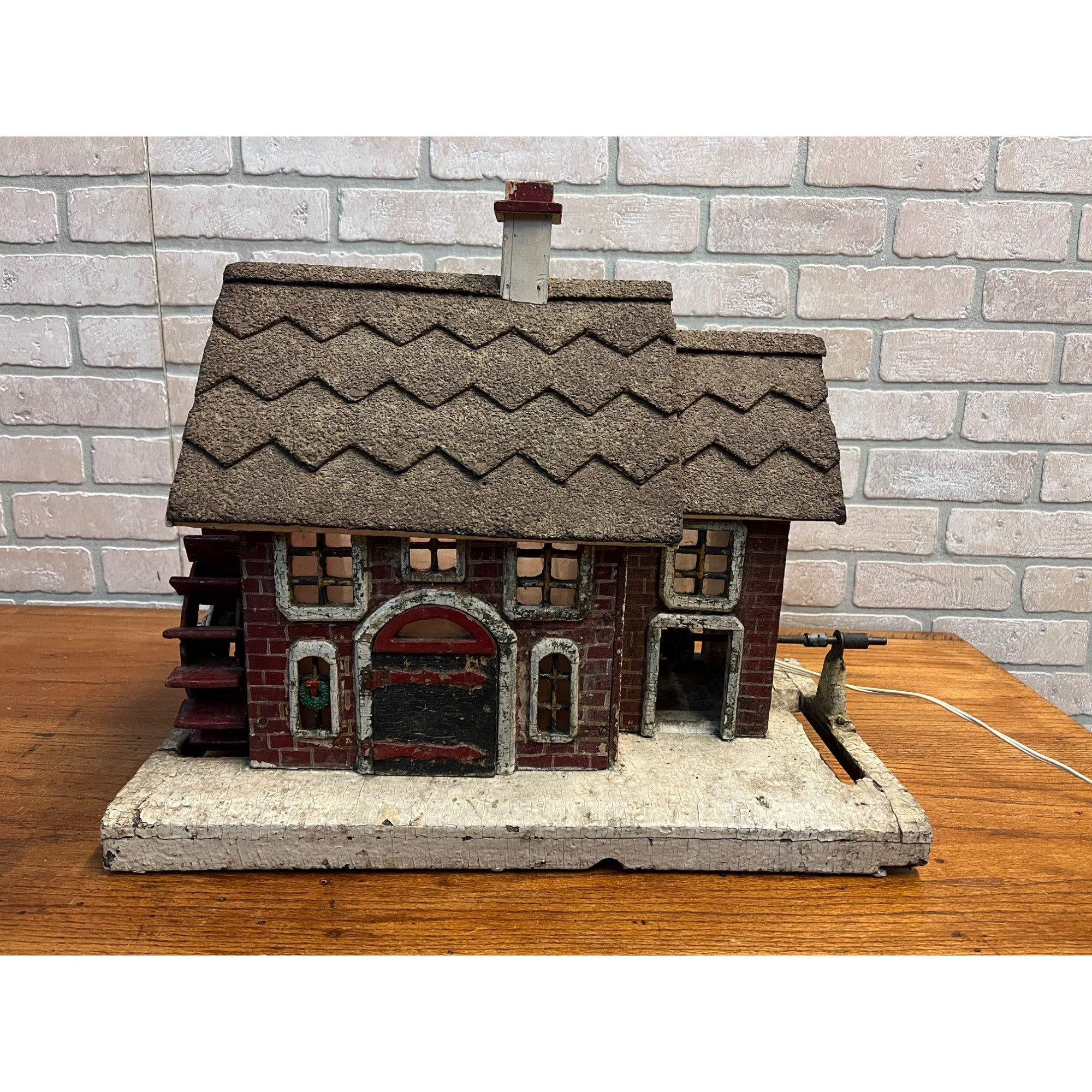 Antique Old Handmade Folk Art Wooden Primitive LARGE Lighted Christmas House