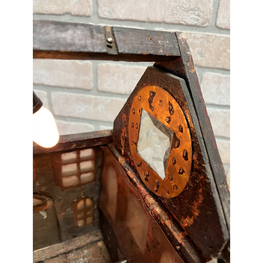 Antique Old Handmade Folk Art Wooden Primitive LARGE Lighted Christmas House