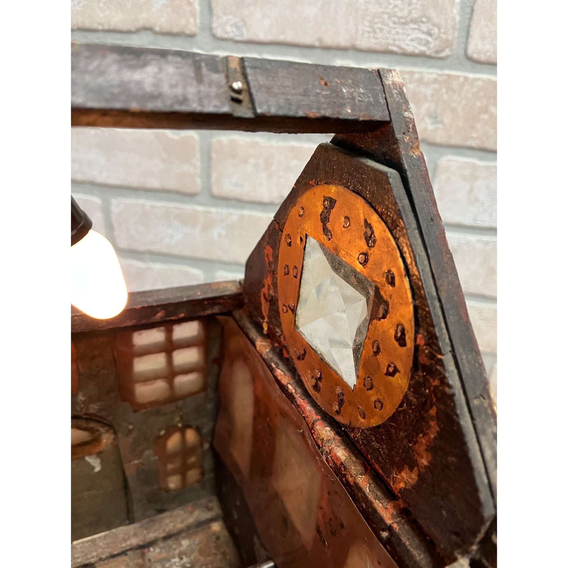 Antique Old Handmade Folk Art Wooden Primitive LARGE Lighted Christmas House