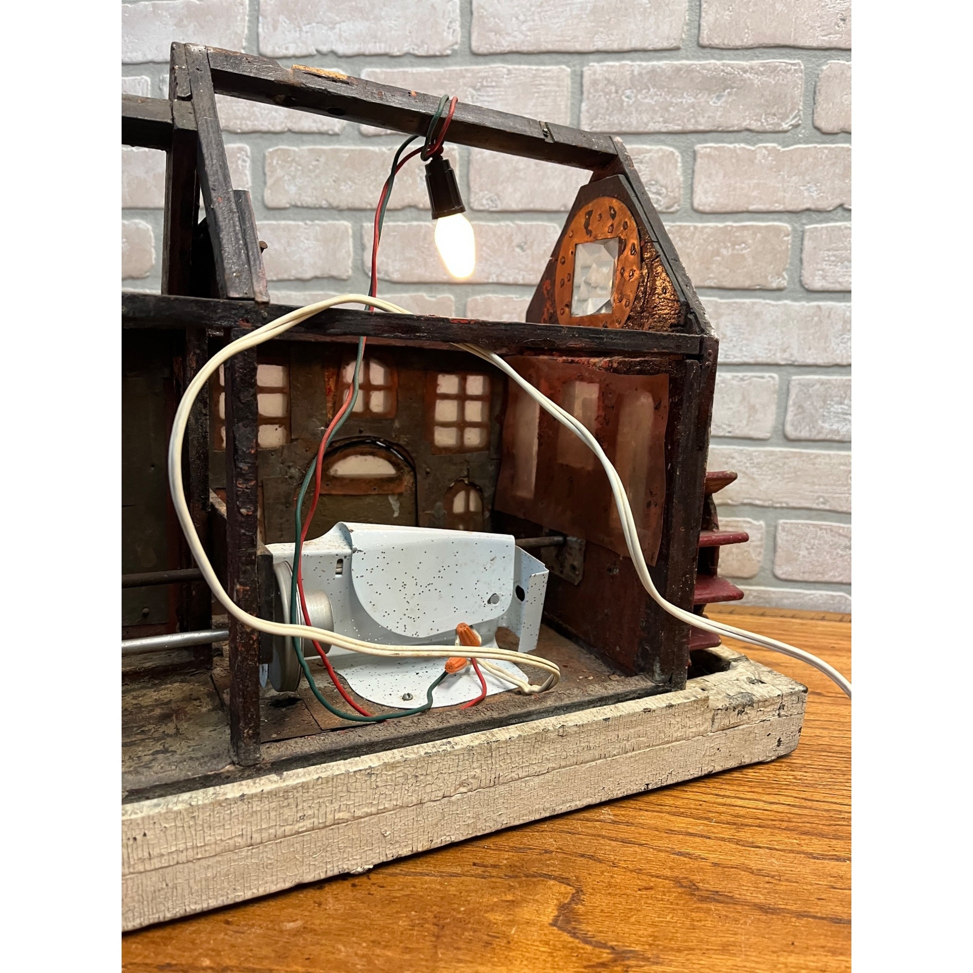 Antique Old Handmade Folk Art Wooden Primitive LARGE Lighted Christmas House