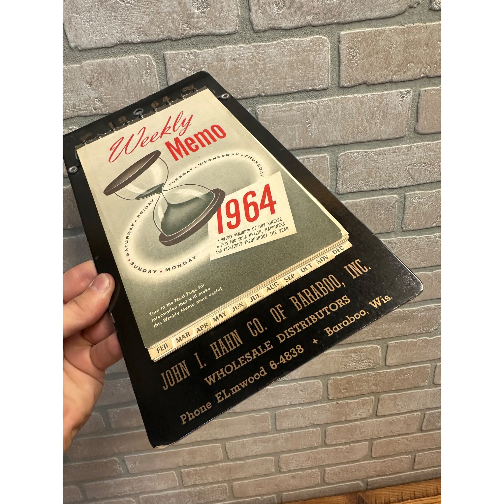 Vintage 1964 Weekly Memo Pad Advertising Sign John Hahn Baraboo Wis