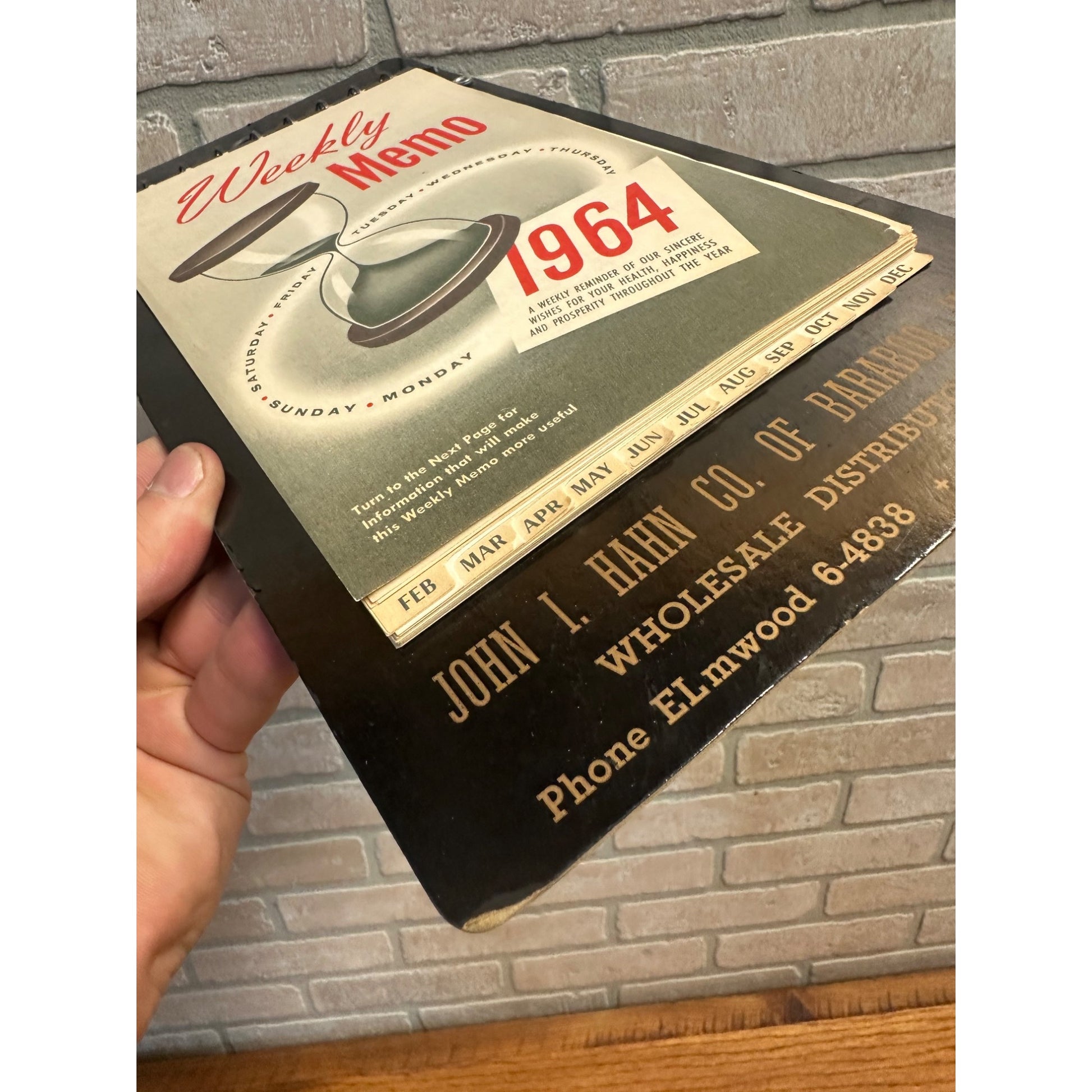 Vintage 1964 Weekly Memo Pad Advertising Sign John Hahn Baraboo Wis