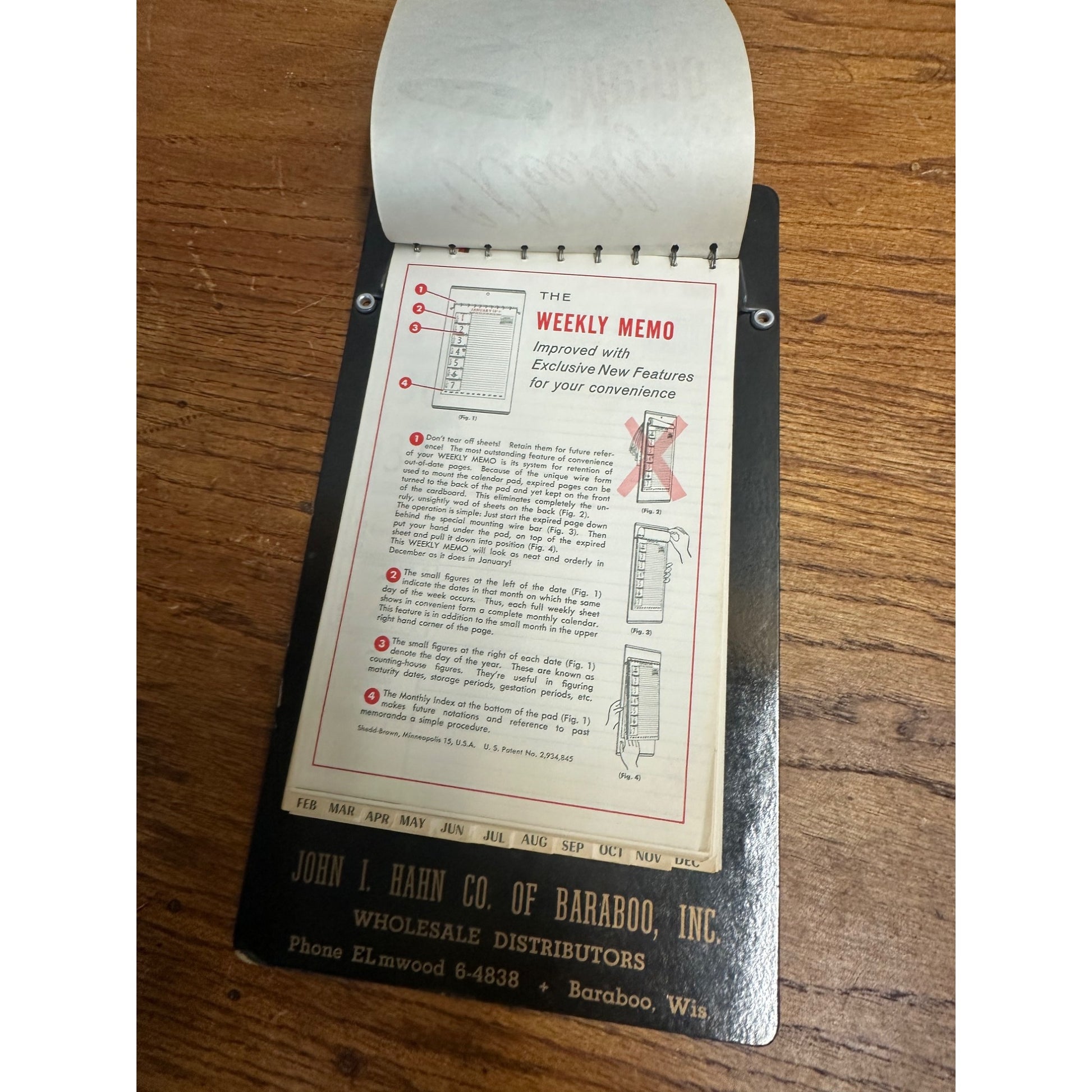 Vintage 1964 Weekly Memo Pad Advertising Sign John Hahn Baraboo Wis