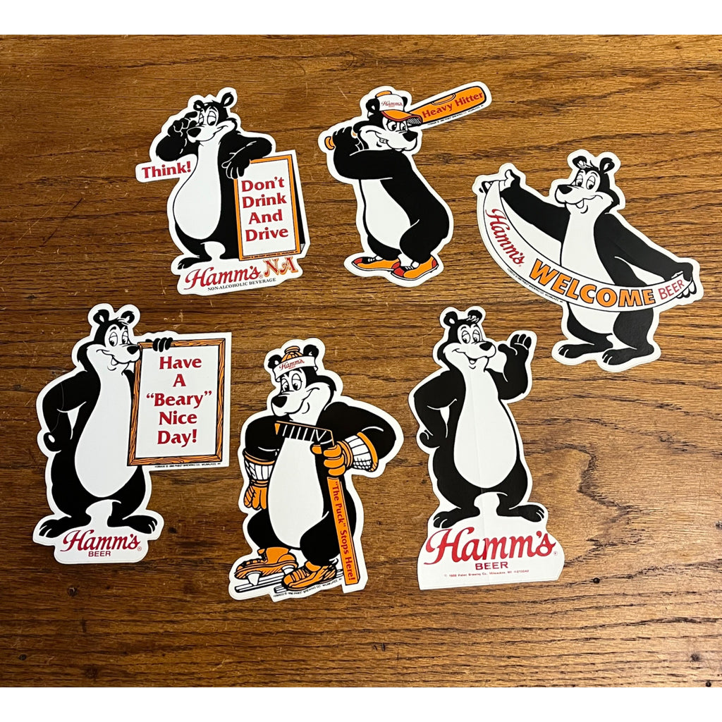 Vintage 1990 Hamm's Beer Bear Decal Stickers Unused Lot (6) Baseball NA ++