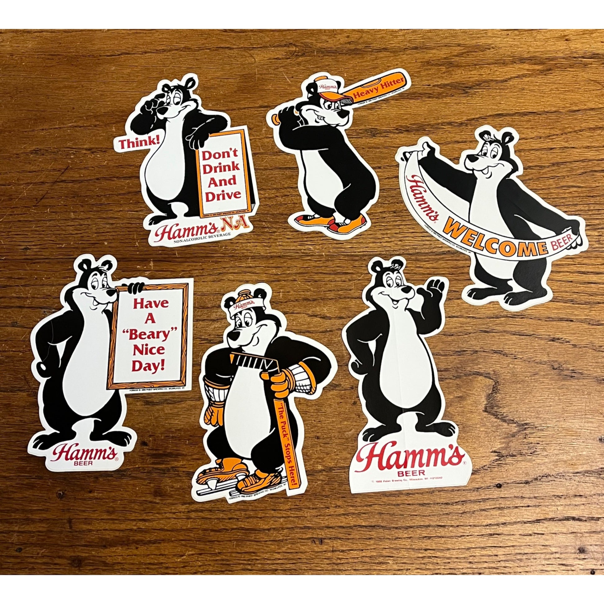 Vintage 1990 Hamm's Beer Bear Decal Stickers Unused Lot (6) Baseball NA ++