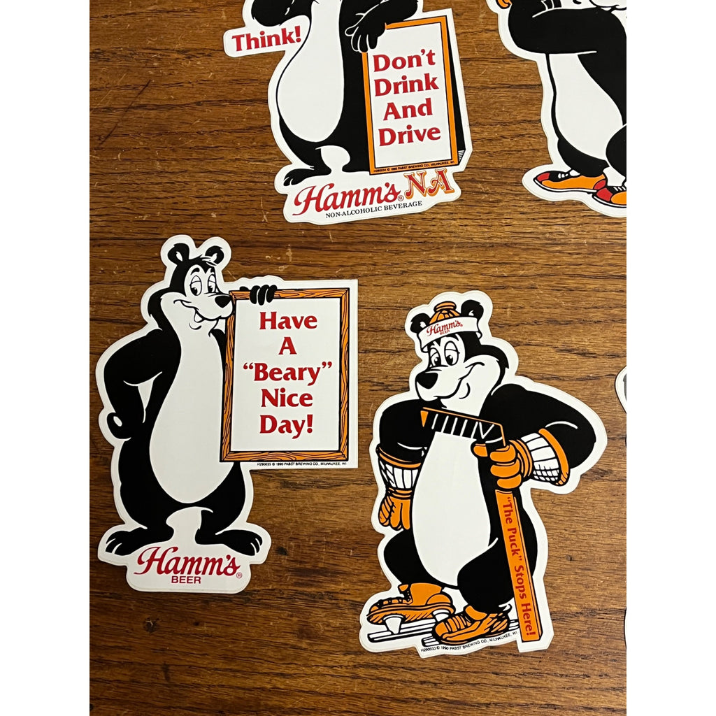 Vintage 1990 Hamm's Beer Bear Decal Stickers Unused Lot (6) Baseball NA ++