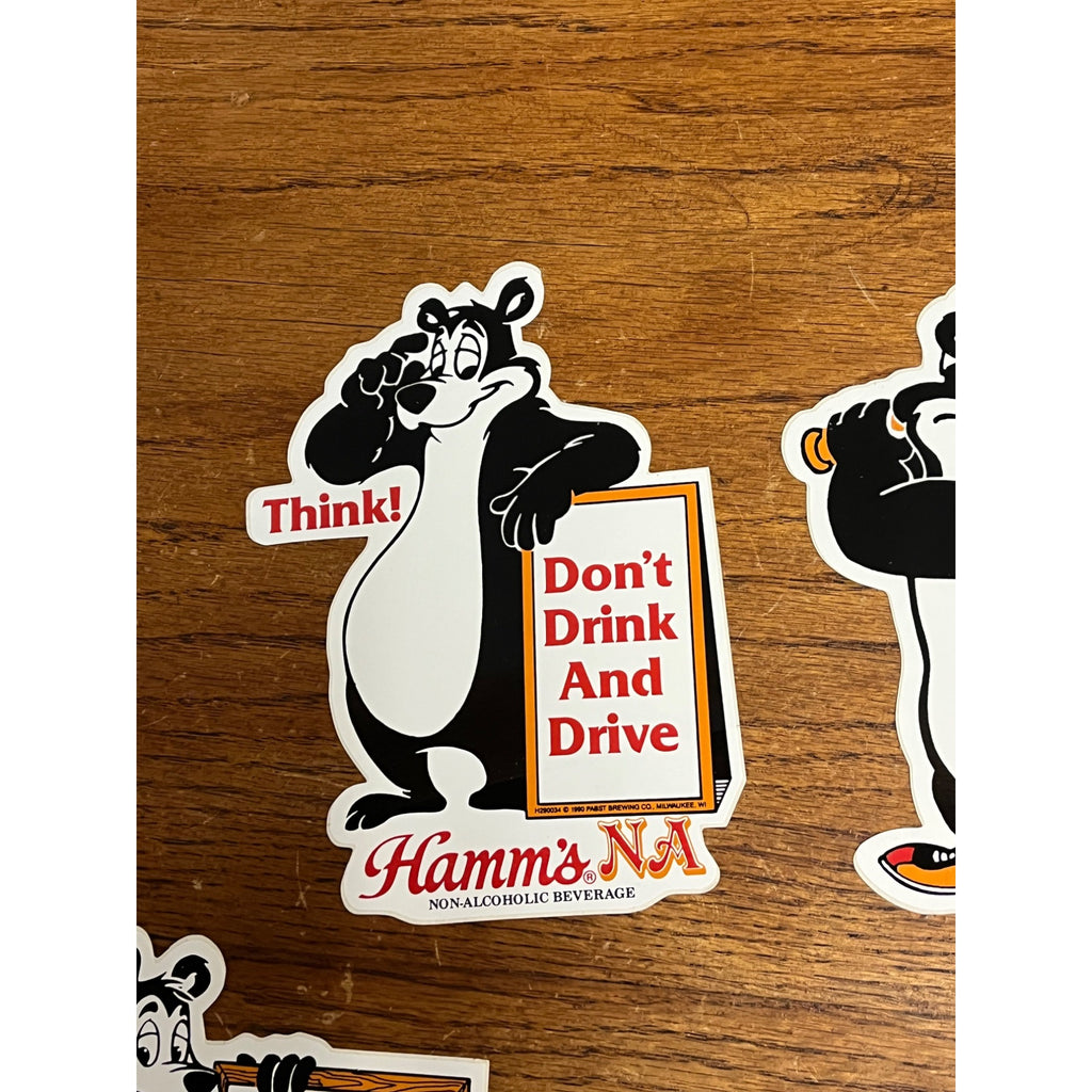 Vintage 1990 Hamm's Beer Bear Decal Stickers Unused Lot (6) Baseball NA ++