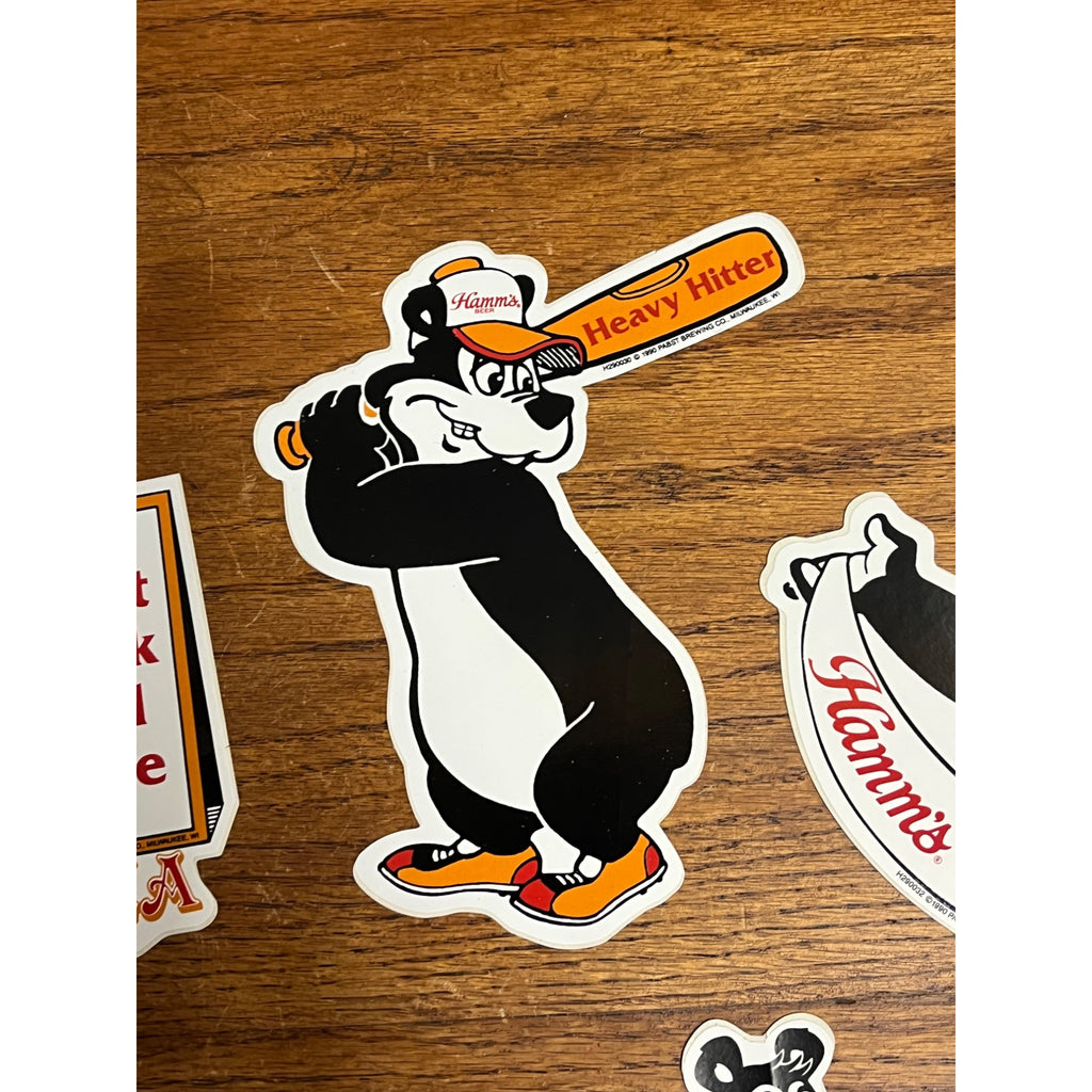 Vintage 1990 Hamm's Beer Bear Decal Stickers Unused Lot (6) Baseball NA ++