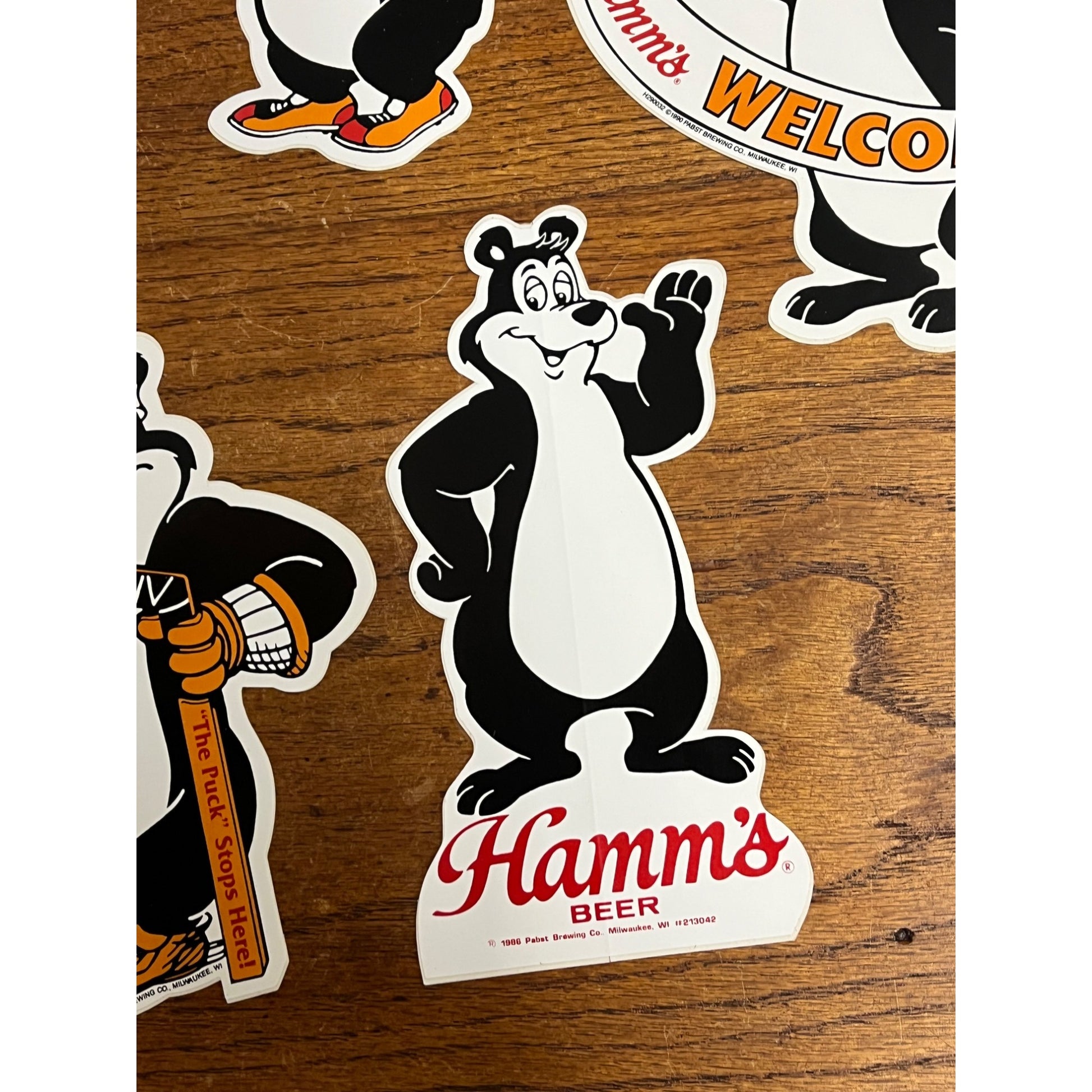 Vintage 1990 Hamm's Beer Bear Decal Stickers Unused Lot (6) Baseball NA ++