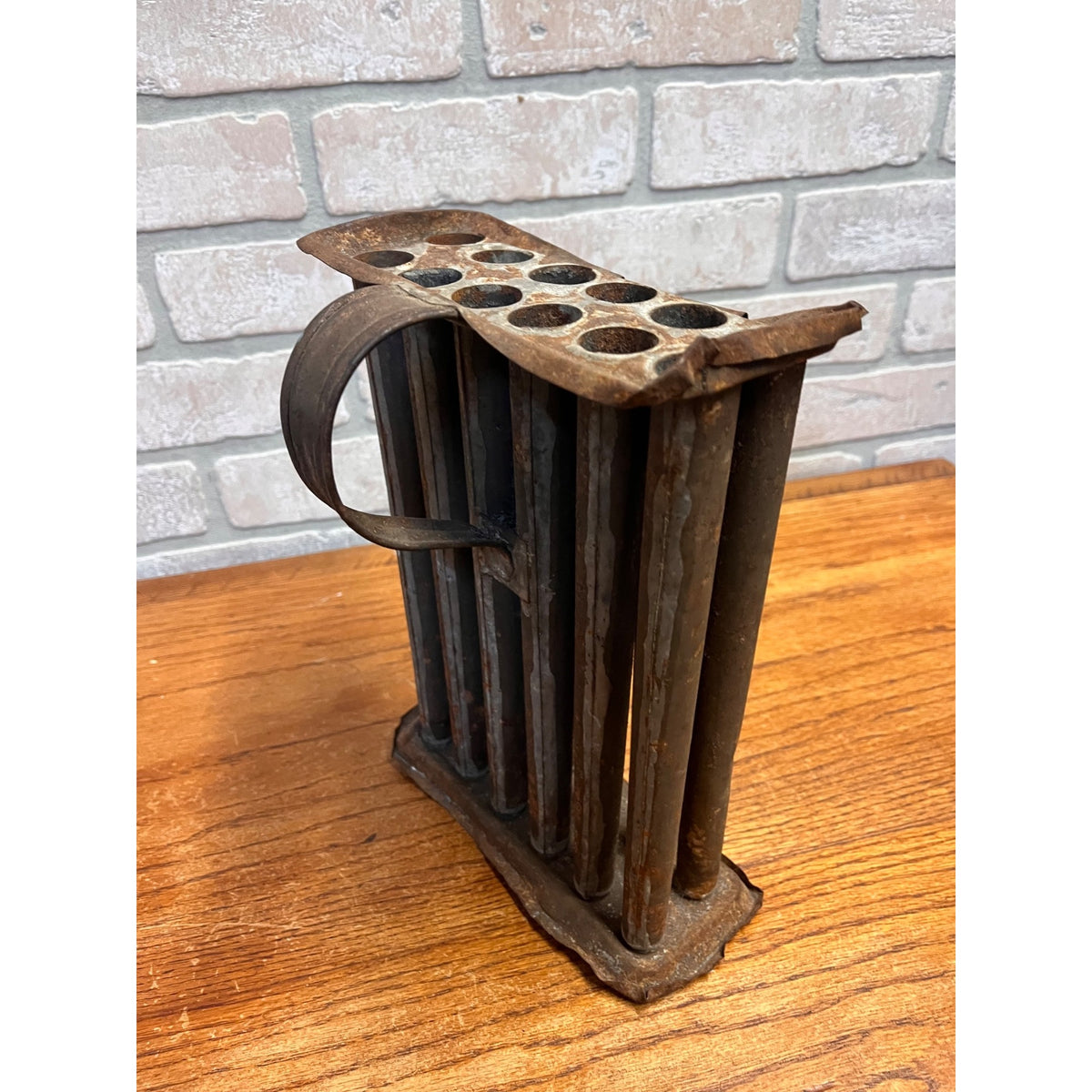 Early Antique 12 Tube Tin Taper Candle Mold Primitive Farmhouse AAFA Folk Art