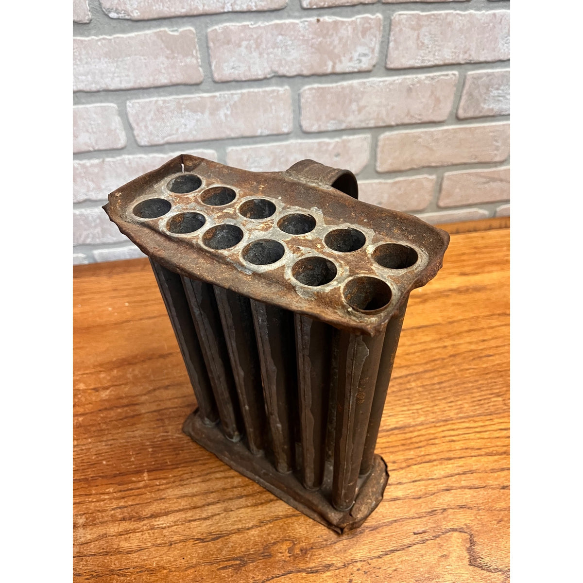 Early Antique 12 Tube Tin Taper Candle Mold Primitive Farmhouse AAFA Folk Art