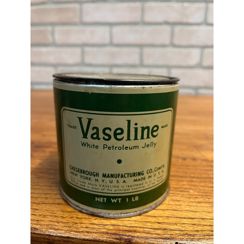 Vintage Vaseline White Petroleum Jelly 1lb Tin Can 3/4 Full Chesebrough Mf Co NY
