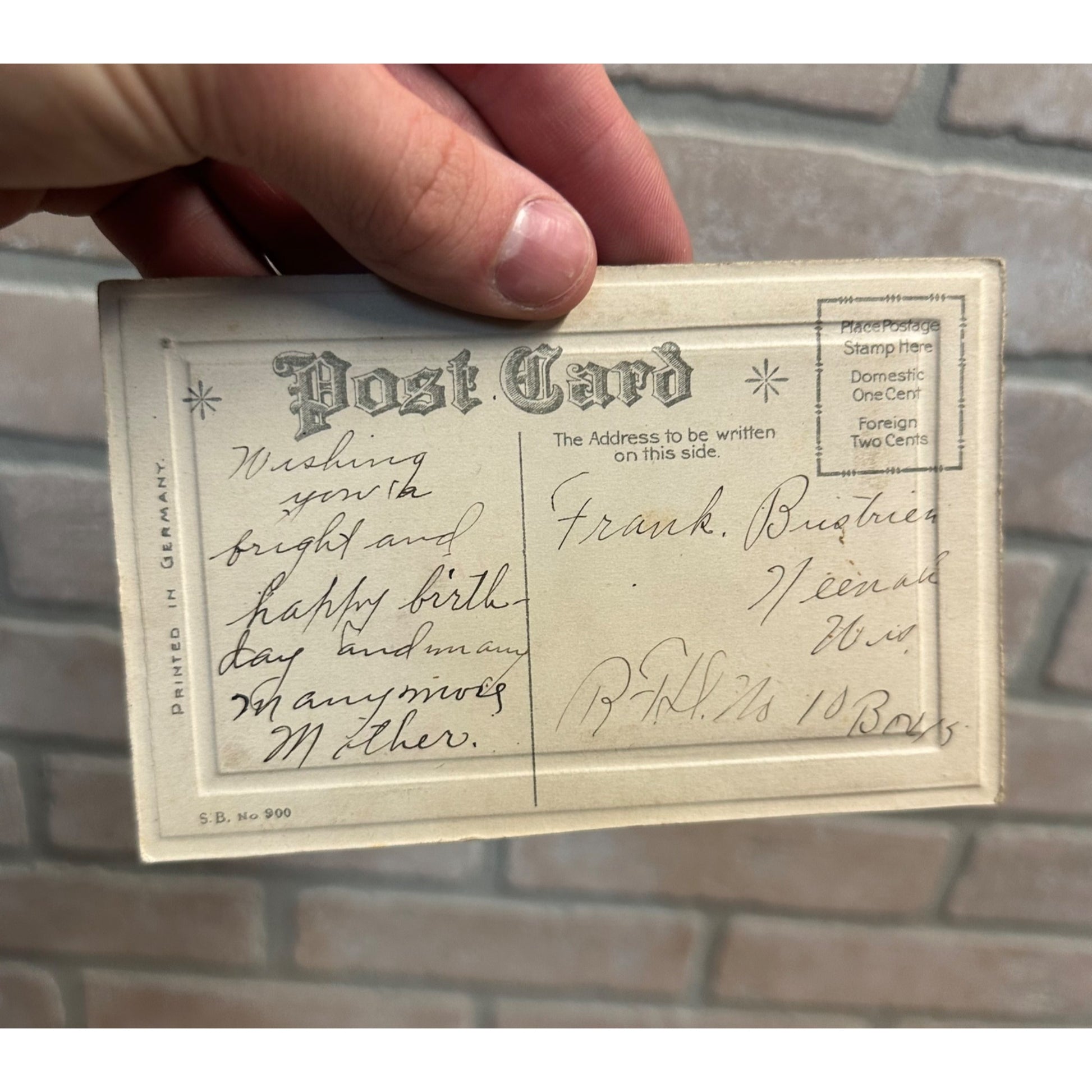Antique Victorian Fold-Out Flocked Rose Fan Postcard Birthday Greetings Prose