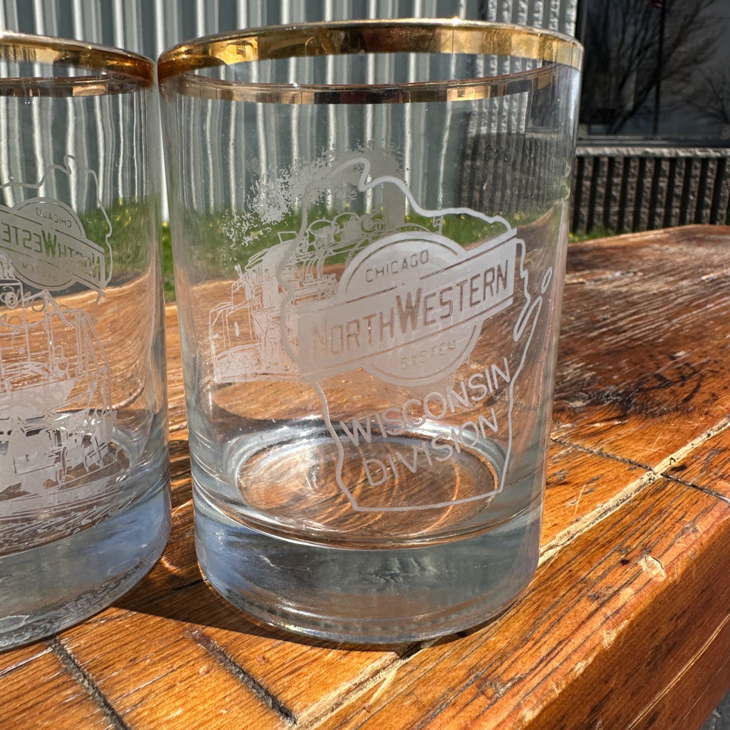 Chicago Northwestern Railroad Wisconsin Division Glasses Set of (2) Cocktail