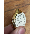 Vintage Miniature Clock Figural Salt & Pepper Shakers 1" Small Gold-Tone