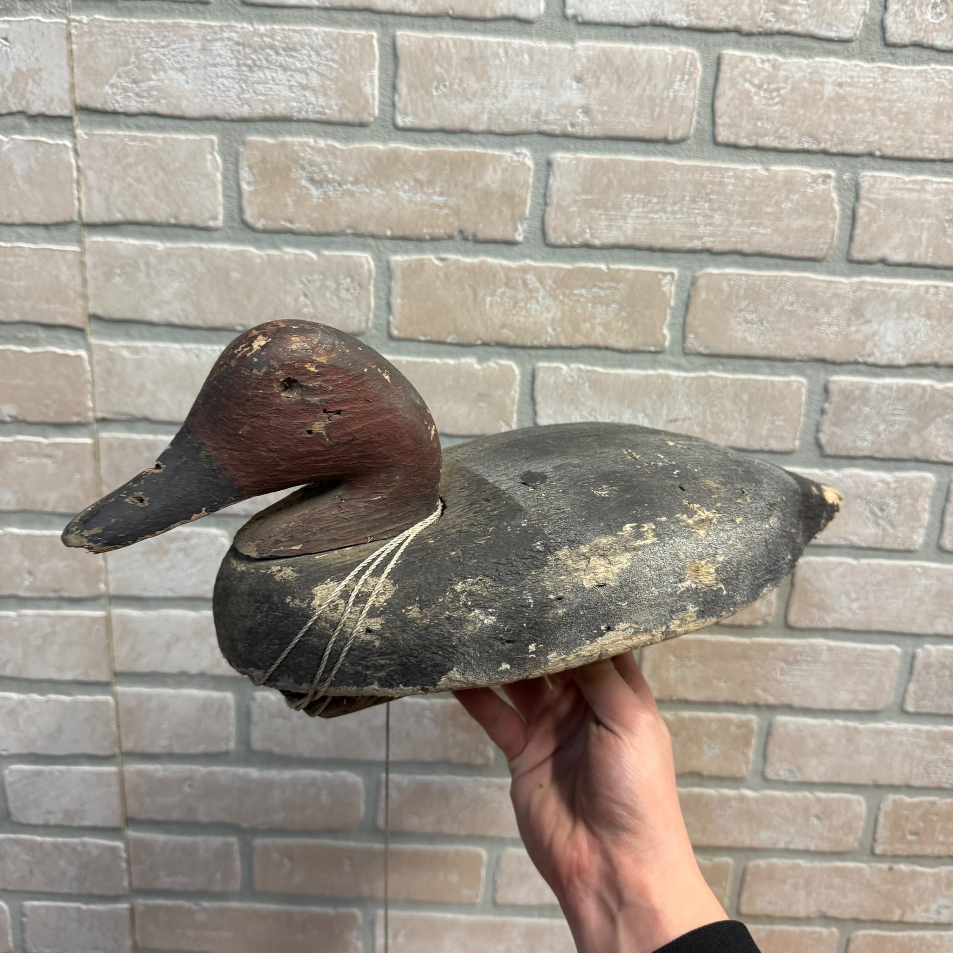 Nice Pair 1940s Rigged Balsa Herters Canvasback Wooden Duck Decoy Hen & Drake