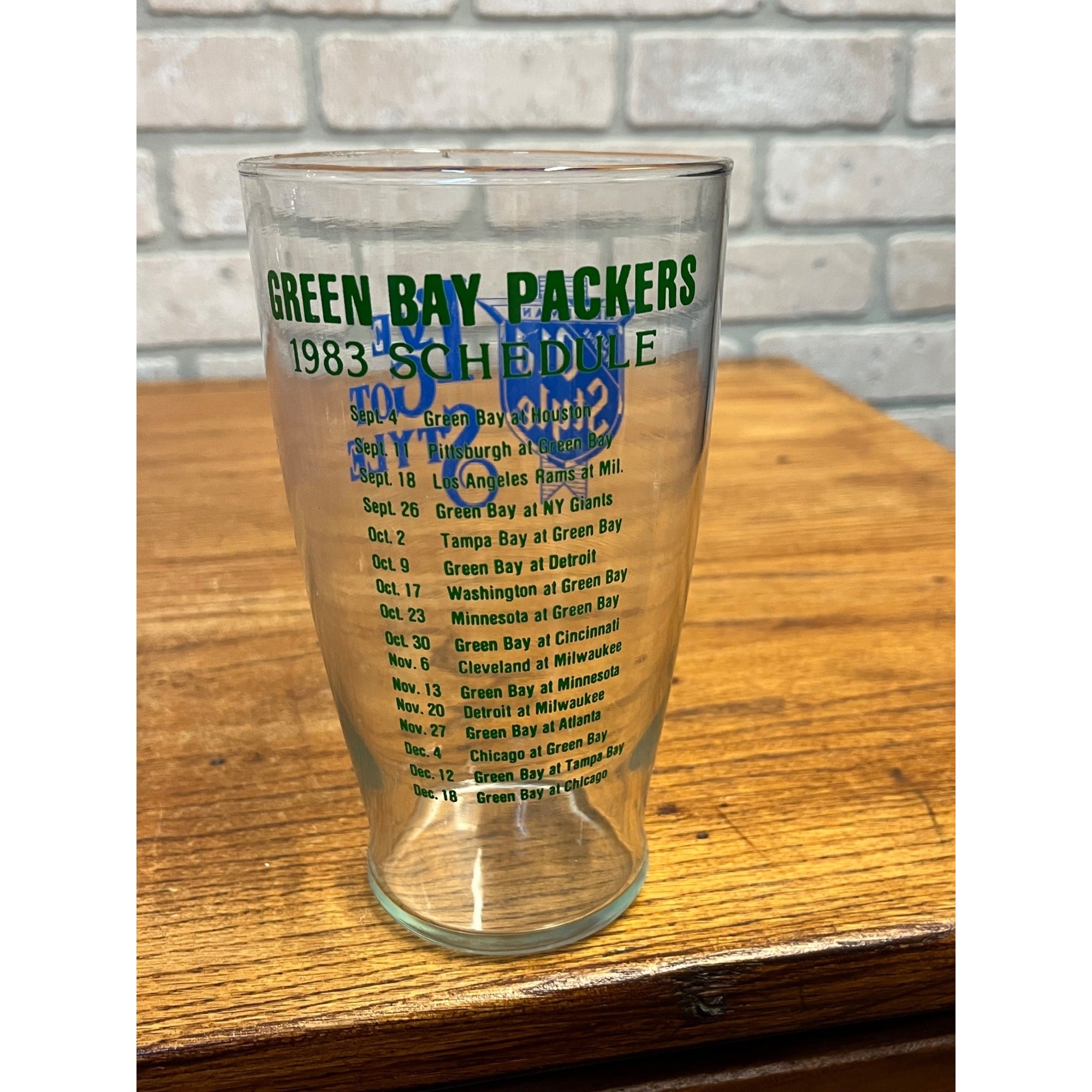 Vintage Heileman's Old Style Beer Glass "I've Got Style" Green Bay Packers 1983 Schedule