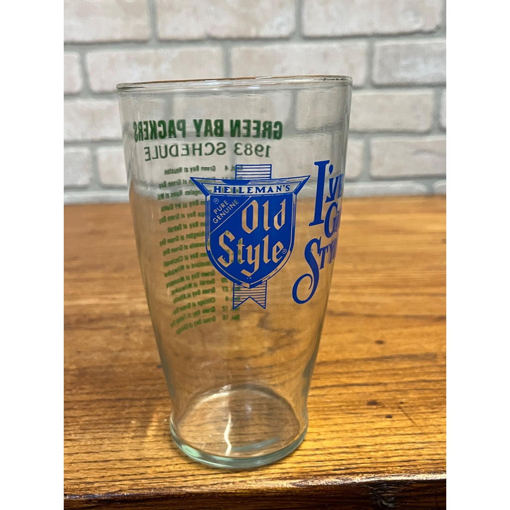 Vintage Heileman's Old Style Beer Glass "I've Got Style" Green Bay Packers 1983 Schedule