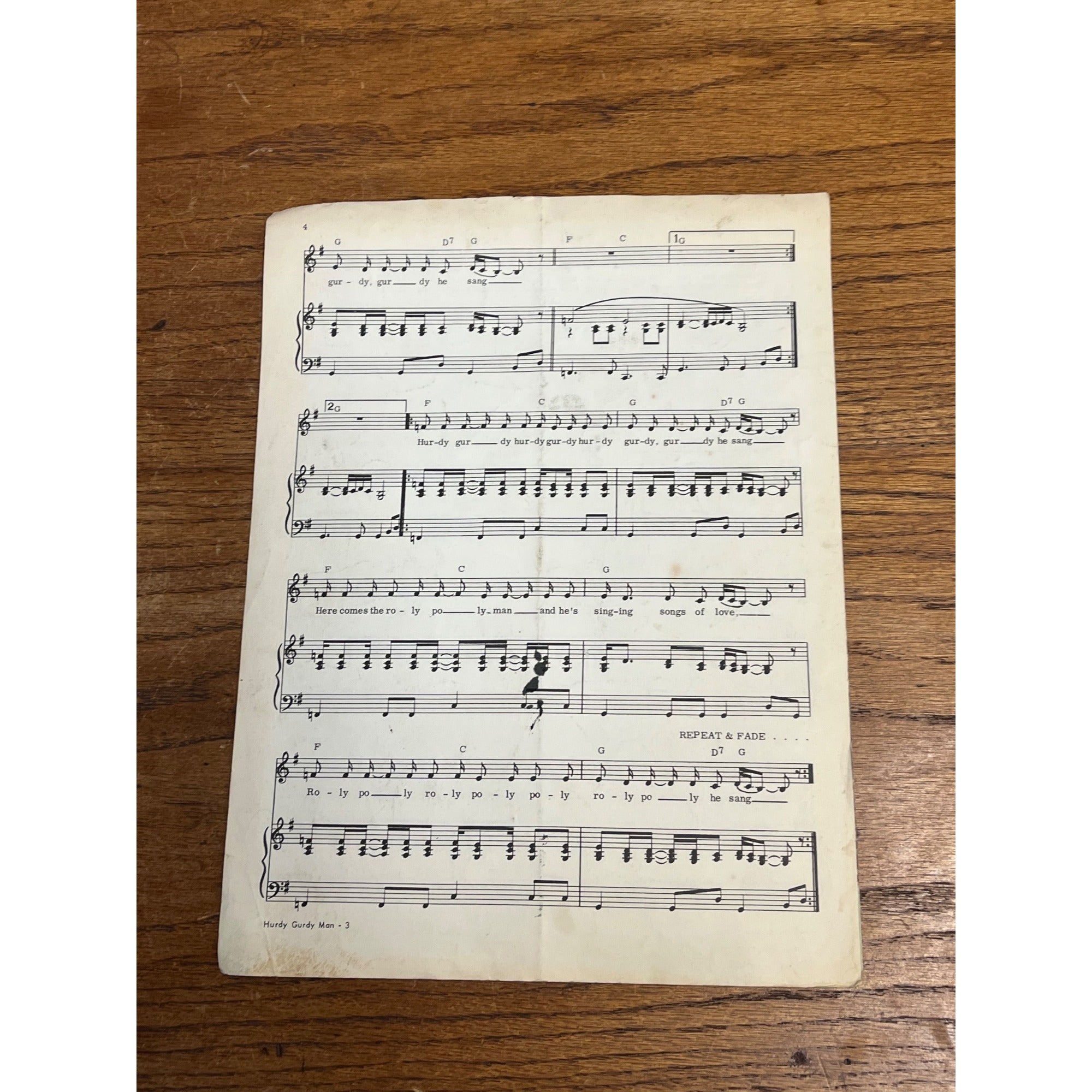 Vintage Hurdy Gurdy Mann Donovan Leitch Sheet Music (1968)