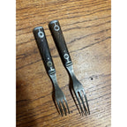 2 Antique Civil War Era 3-Prong Fork Pewter Full Tang Wood Handle Granny Forks