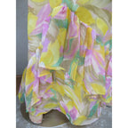 Vintage Floral Boho Maxi Dress Empire Waster Ruffled Sleeve Spring Yellow Pink