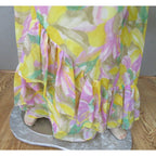 Vintage Floral Boho Maxi Dress Empire Waster Ruffled Sleeve Spring Yellow Pink