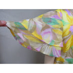 Vintage Floral Boho Maxi Dress Empire Waster Ruffled Sleeve Spring Yellow Pink