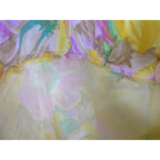 Vintage Floral Boho Maxi Dress Empire Waster Ruffled Sleeve Spring Yellow Pink