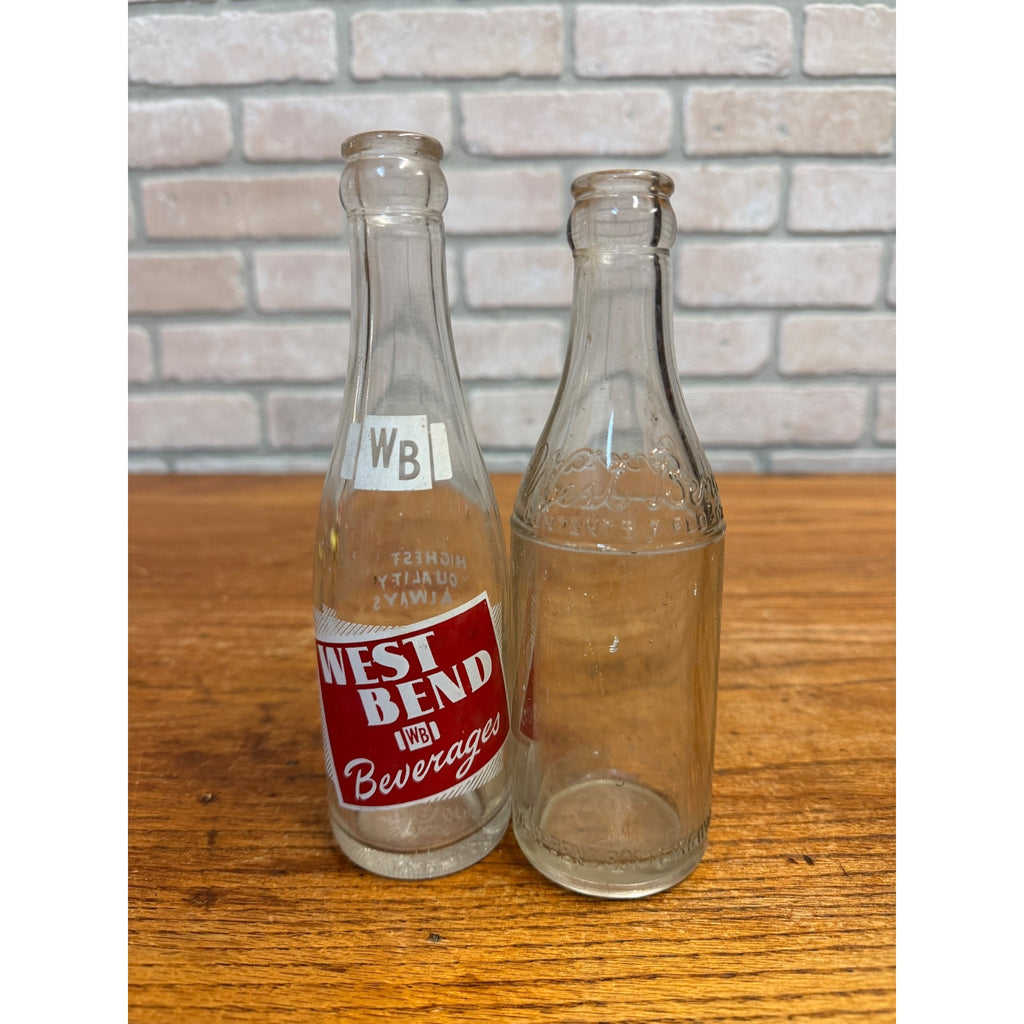 Vintage Lot of 2 West Bend Beverages Wisconsin Soda Bottles ACl & Embossed