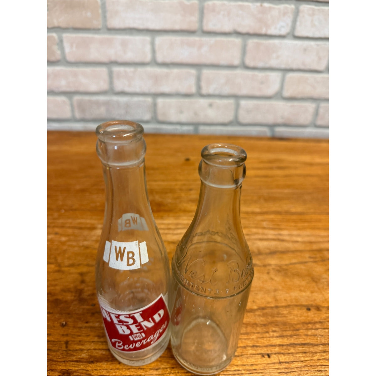 Vintage Lot of 2 West Bend Beverages Wisconsin Soda Bottles ACl & Embossed